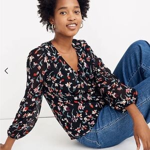 Madewell Shirred-Sleeve Drifting Flowers Top